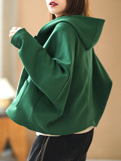Casual Loose Solid Color Hooded Split-Joint Zipper Outerwear