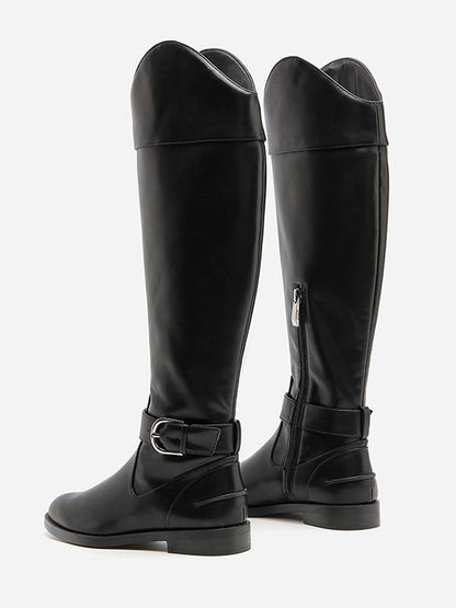 Solid Side-zipper Low Heels Leather Knee Boots