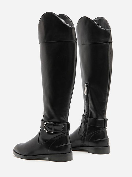 Solid Side-zipper Low Heels Leather Knee Boots