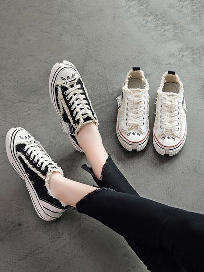 Flat Heels Lace Up Canvas Sneakers