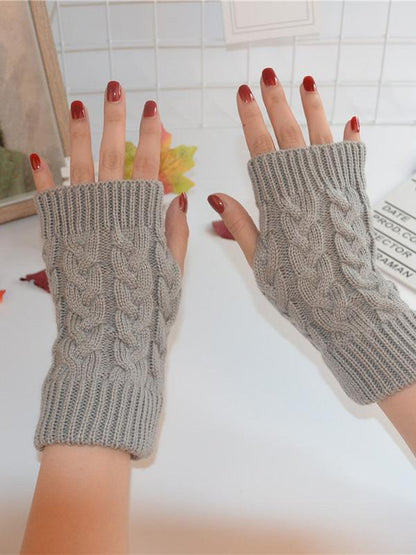Threaded Half Finger Knit Gloves