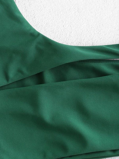One Shoulder Plain Hollow Bikini Set