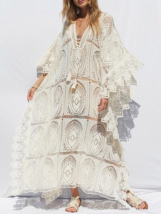 Lacy Split-joint V-neck Maxi Cover-up Dress