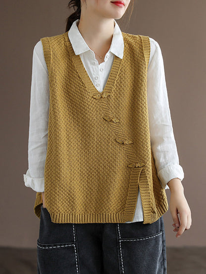 Simple Asymmetric Solid Color V-Neck Sleeveless Vest Tops