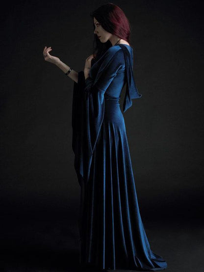 Hooded Velvet Flared Maxi Dress