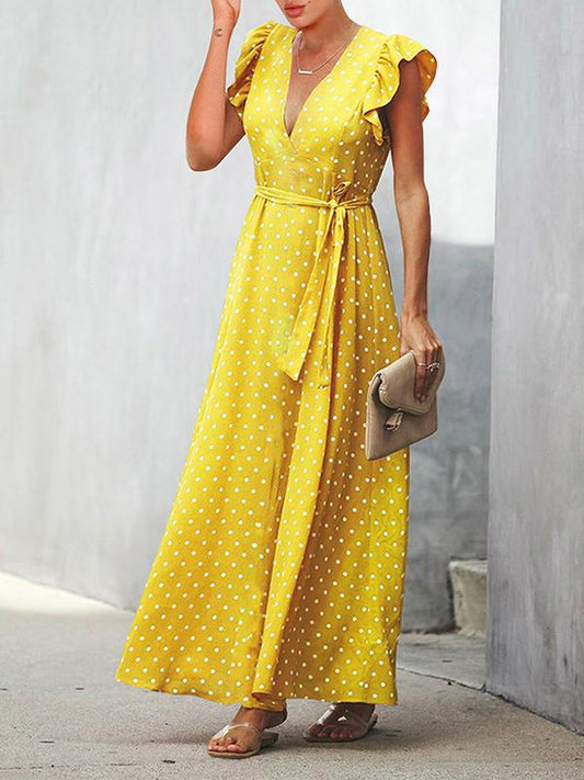 High Waist Polka Dot Maxi Dress
