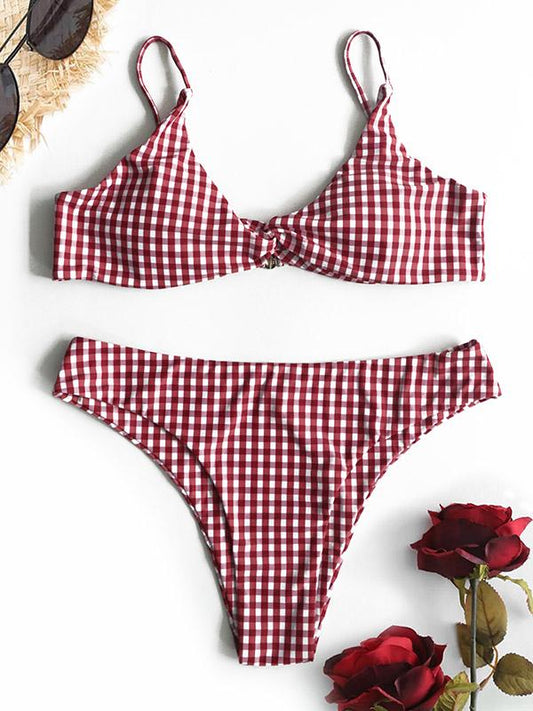 Plaid Spaghetti Straps Bikinis Swimwear