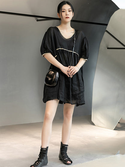 Original Solid Color Puff Sleeve Mini Dress