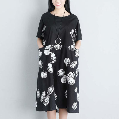 Casual Pockets Summer Short Sleeve Black Dress
