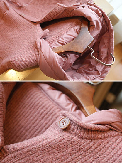 Casual Loose Solid Color Split-Joint With Pocket Buttoned Drawstring Hooded Long Sleeves Knitted Cardigan Outwear