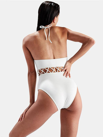 Sennit Hollow Lace-up One-piece Swimsuit