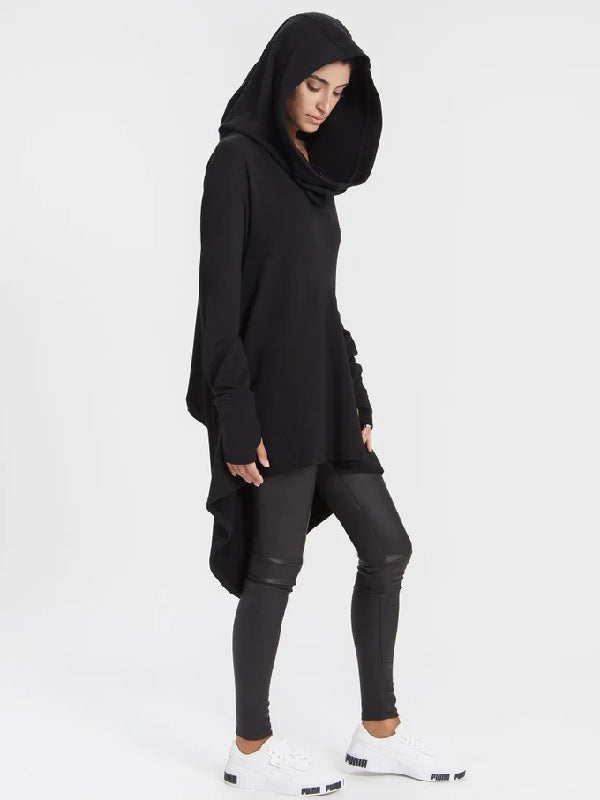 Simple Loose Solid Color High-Low Long Sleeves Hoodies