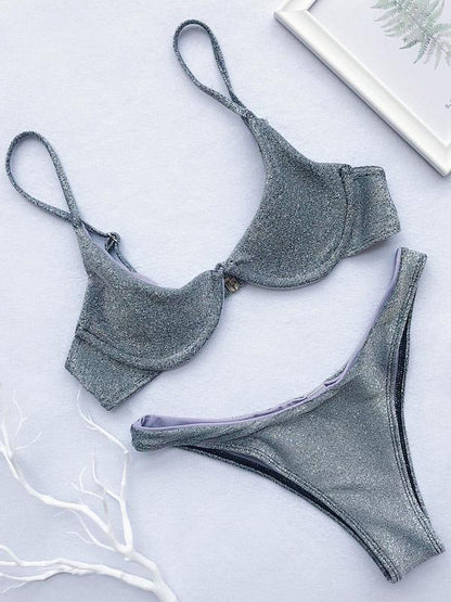 Balconette Lace-up Iridescent Bikini Set