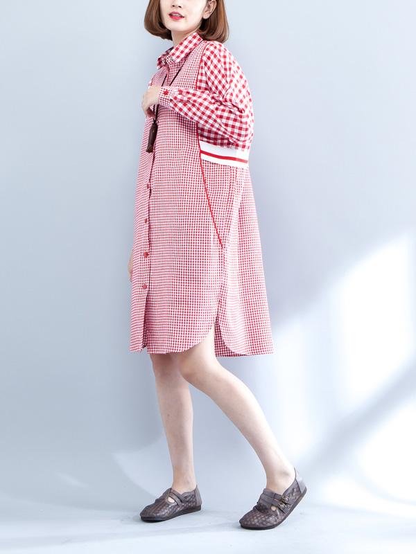 Literary Plaid Split-joint Long Dress
