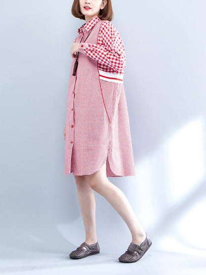 Literary Plaid Split-joint Long Dress