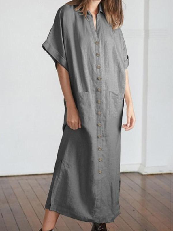 Loose Solid Color Maxi Shirtdress