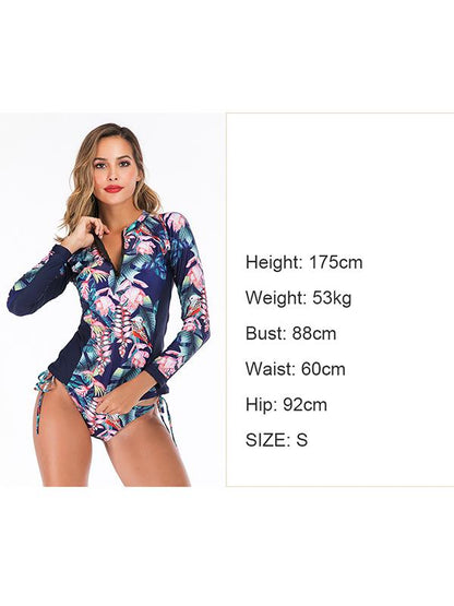 Floral Printing Strappy Waist Two Pieces Wetsuit