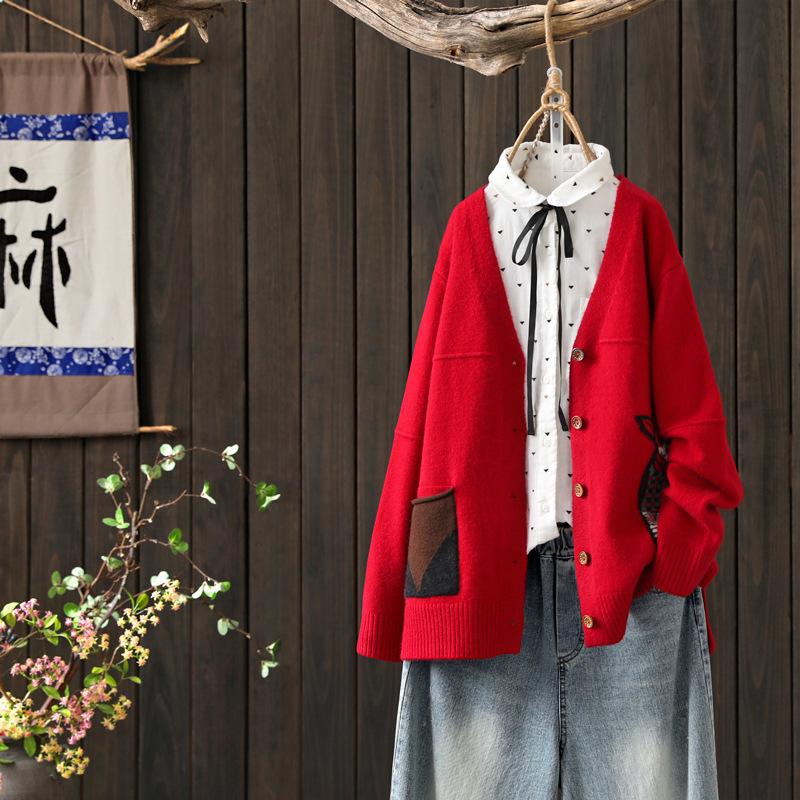 Buykud Cartoon Animal Embroidery Casual Sweater Coat