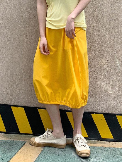 Casual Cotton Elastic Waist Skirt