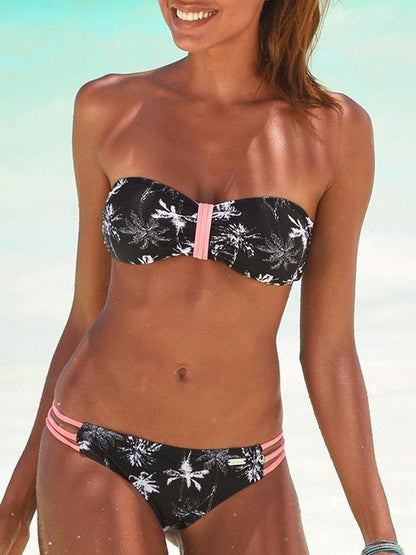 Bandeau Strapless Printed Bikini Swimsuit