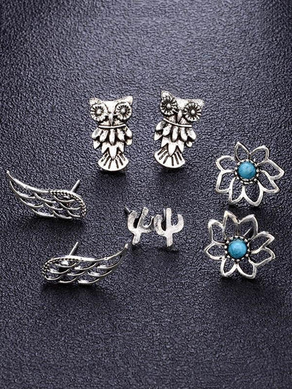 8pcs Vintage Silver Earrings Accessories