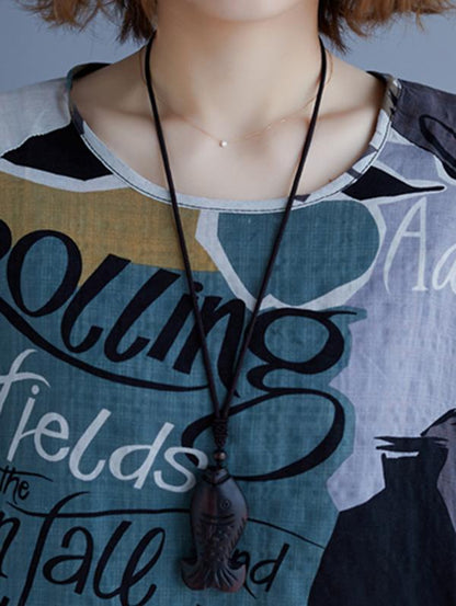 Vintage Printed Letter Round-neck T-Shirt