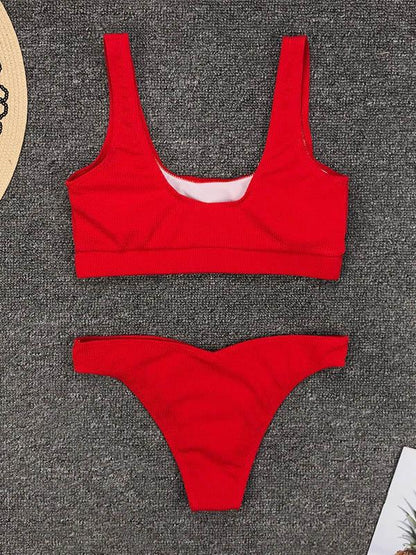 Plain Ribbed Bandeau Bikini Swimsuit