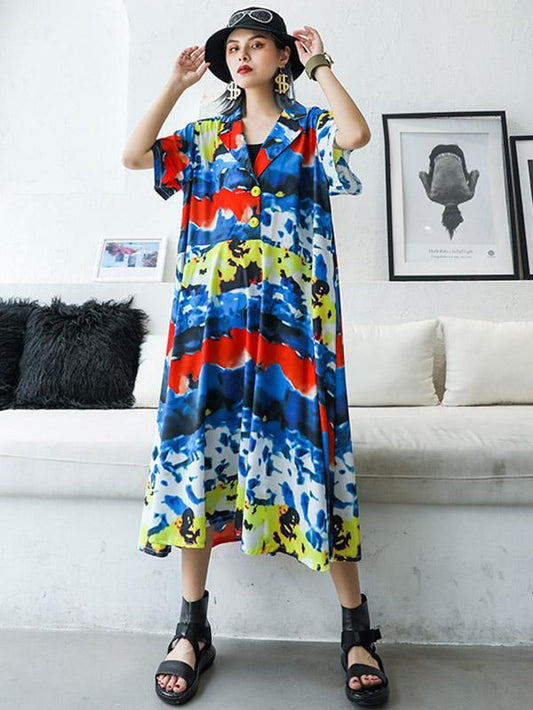 Vintage Oversize Multicolor Printed Dress