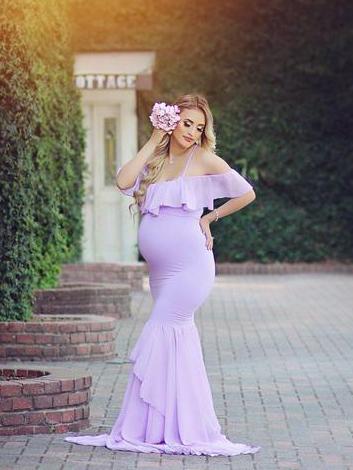 Maternity Cold Shoulder Wrap Maxi Dress