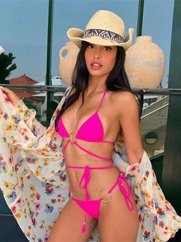 Triangles Bandage Metal Ring Split Bikini Swimsuit