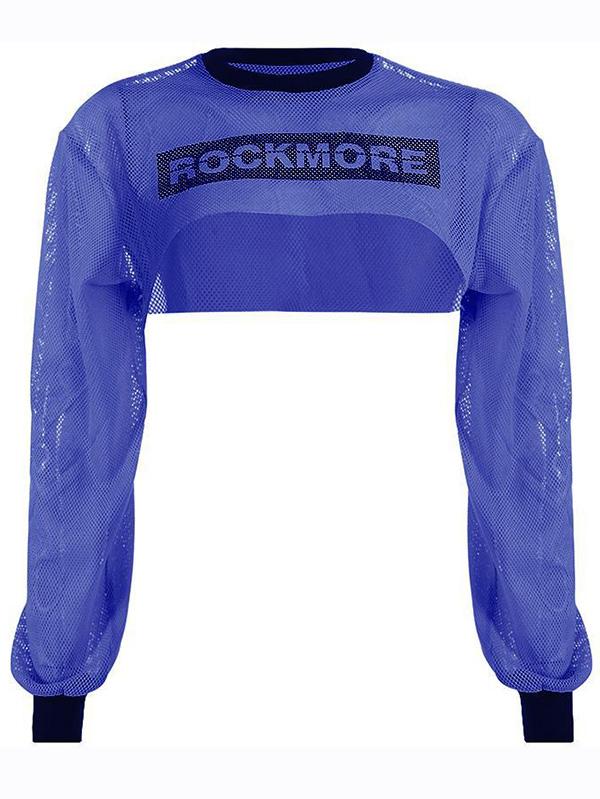 Mesh Letter Printed Long Sleeve Tees