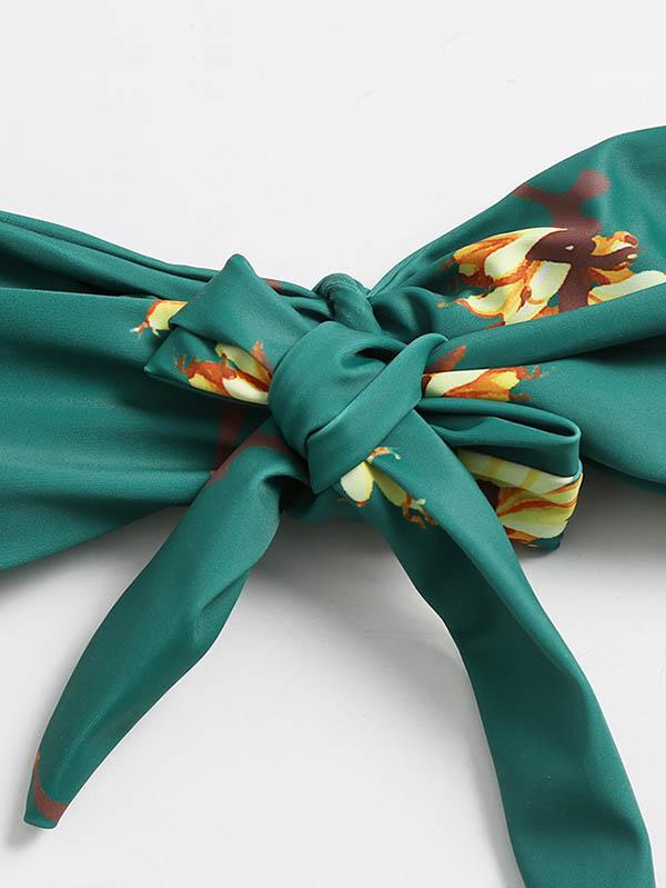 Floral-Print Bandeau Split Bikini Swimsuit