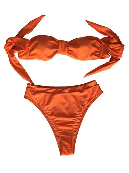 Orange Bowknot Strapless Bikinis Swimwear