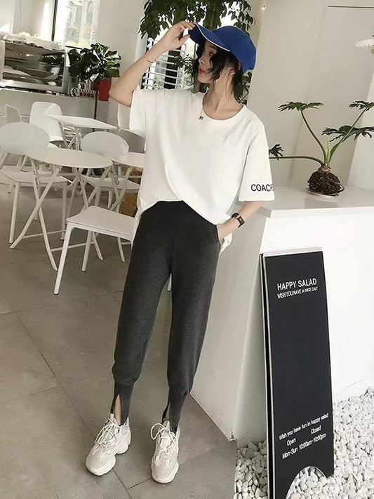 Loose Empire Ankle-tied Solid Sports Pants