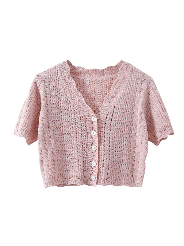 Original Solid Color V-Neck Knitting Cardigans Tops