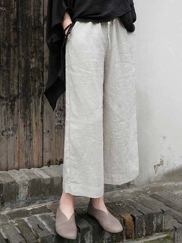 Simple Linen Column Elasticity Waist Pants