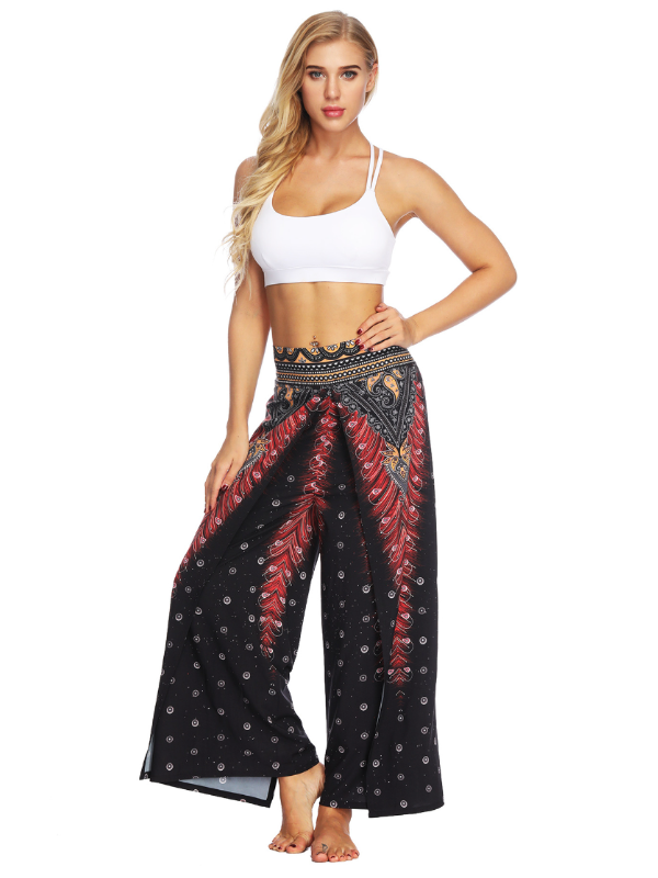 Bohemia Floral Printed Elastics Wide Leg Yoga Pants