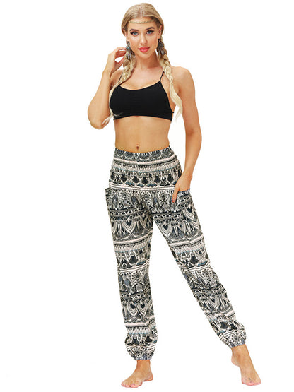 Bohemia Stripes Printed Elastic High Waisted Knickerbockers& Yoga Pants
