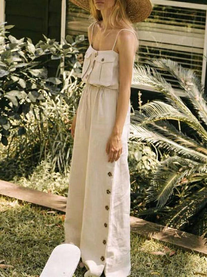 Fashion Casual Spaghetti-neck Fastener Jumpsuits