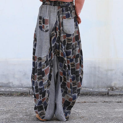 Buykud Spliced Colored Plaid Loose Harem Pants