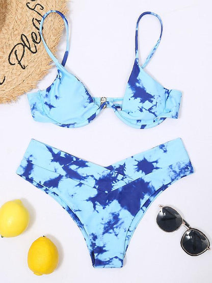 Tie-Dyed Gradient Split Bikini Swimsuit