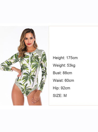 Zipper Palm Printing One Piece Wetsuit
