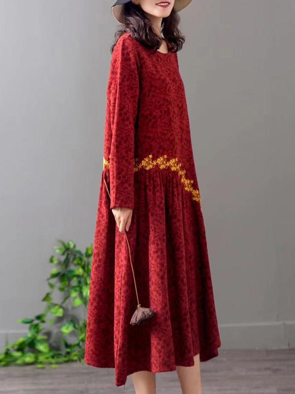 Loose Jacquard Embroidered A-line Long Dress
