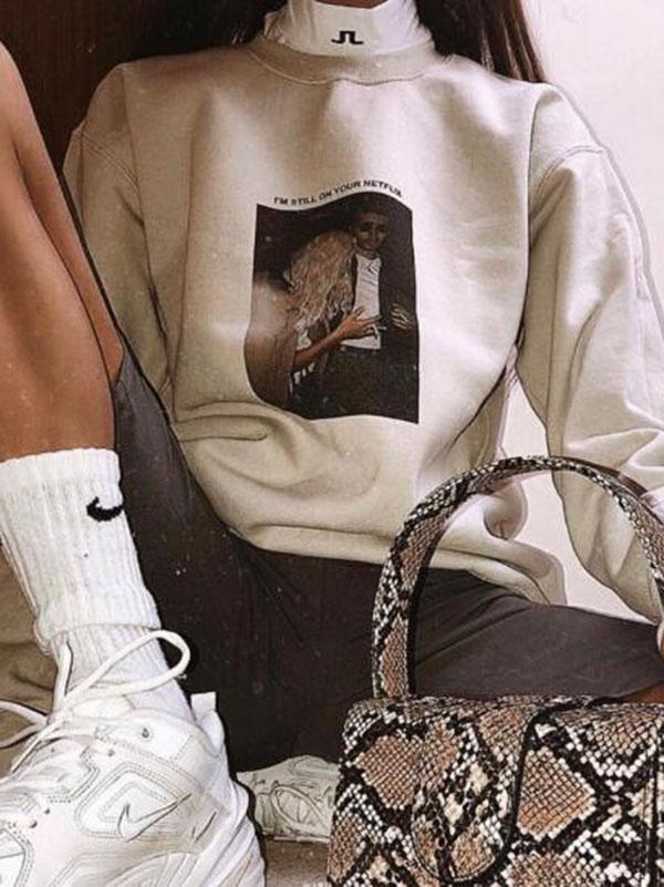 Mock Neck Person Graphic Sweatshirts