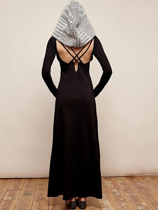Hooded Backless Long Sleeves Maxi Dress