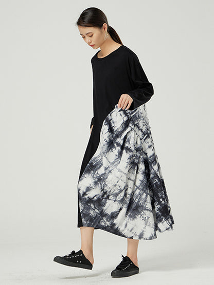 Casual Round-Neck Asymmetric Long Sleeves Midi Dress
