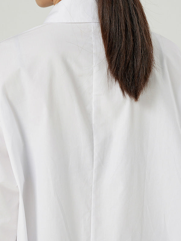 Original Buttoned Contrast Color Lapel Long Sleeves Midi Dress