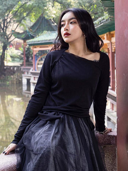 Black Cropped Shirt Top