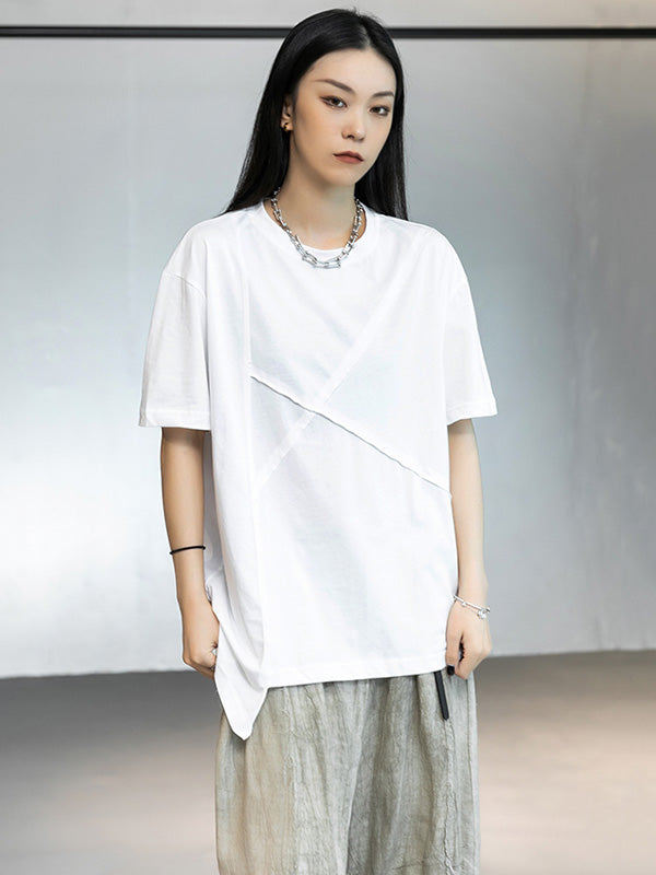 Stylish Round-Neck Irregularity Short Sleeve T-Shirt Tops