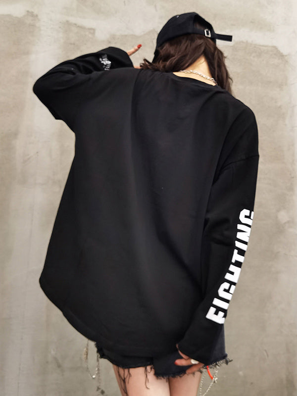 Simple Round-Neck Letter Printed Long Sleeves Sweatshirts